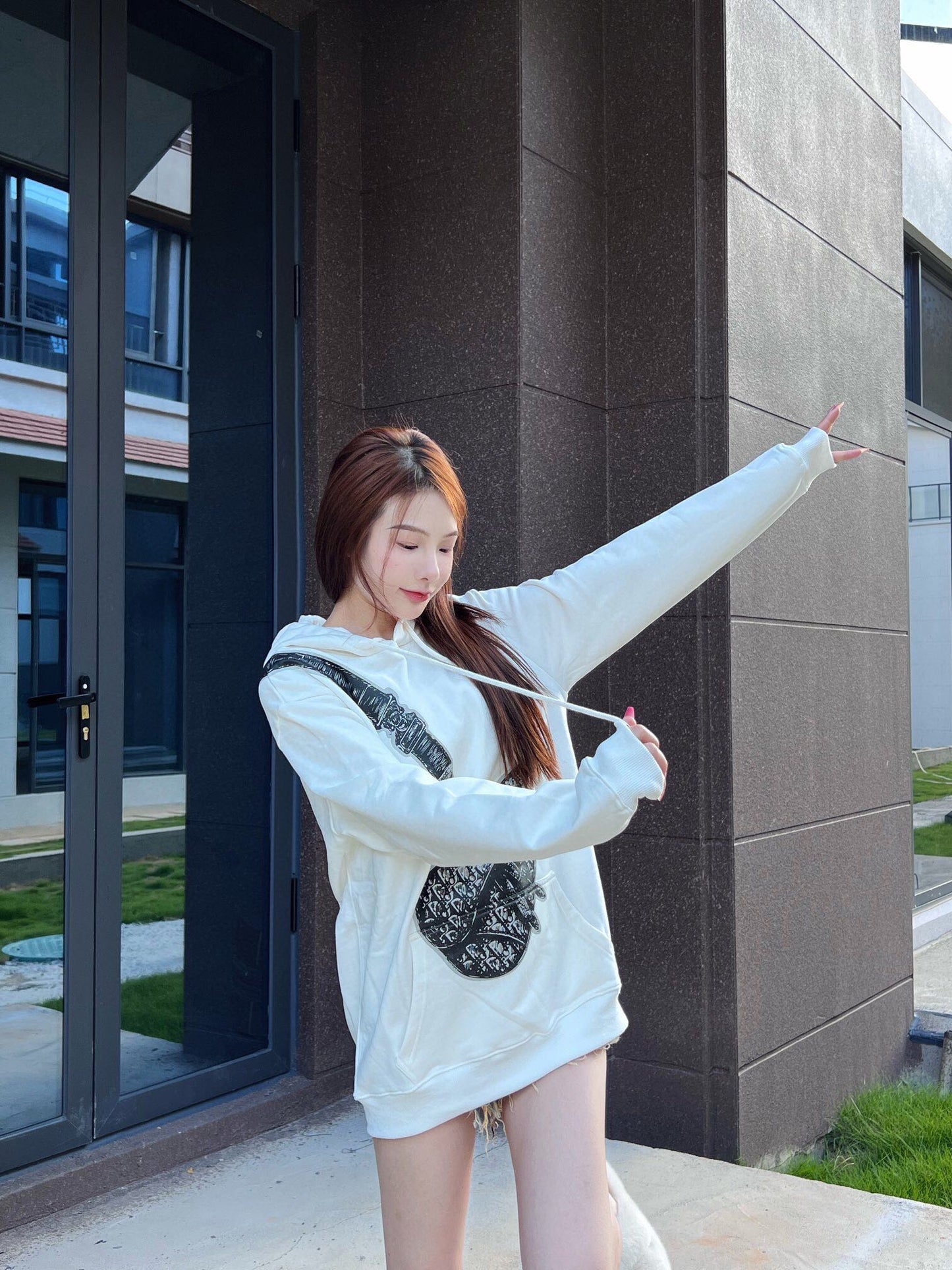 Dior White Hoodie with Bag Design - Phantom Kicks