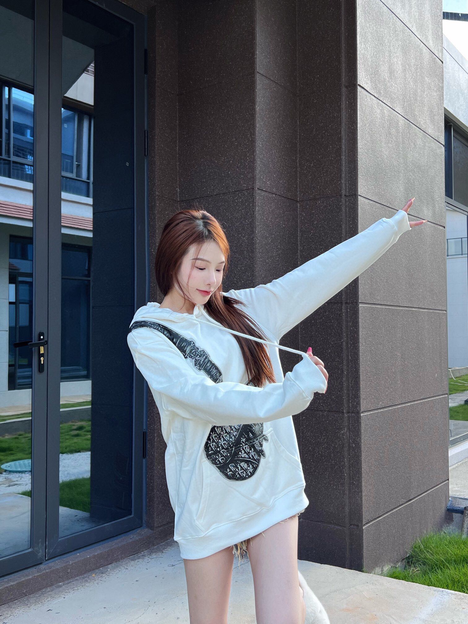 Dior White Hoodie with Bag Design - Phantom Kicks
