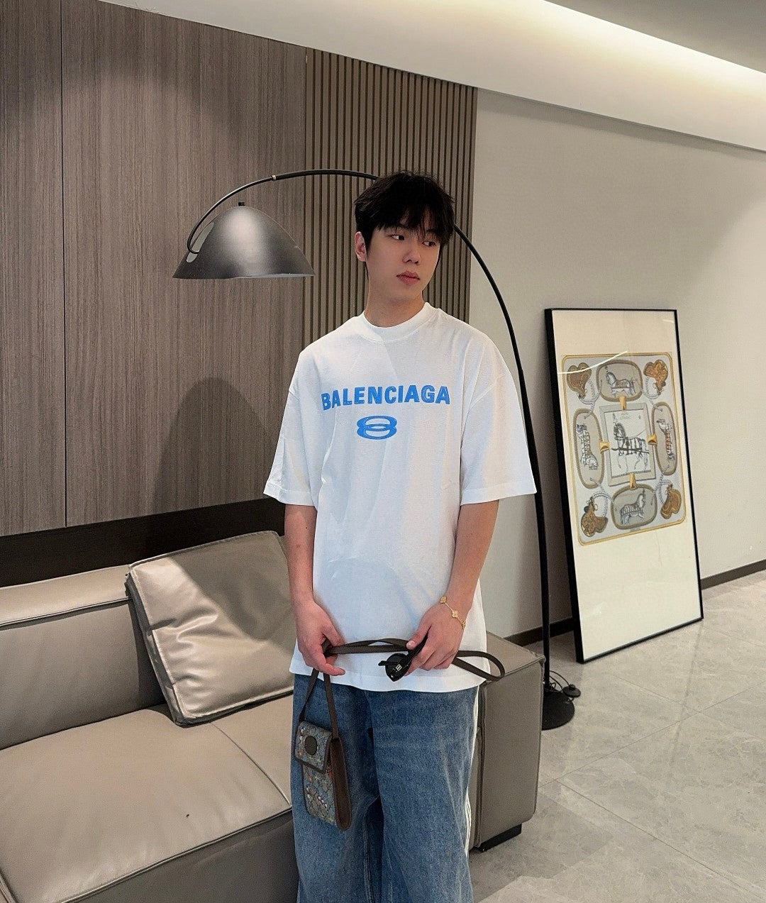 Balenciaga Blue Logo T-Shirt (White) - Phantom Kicks