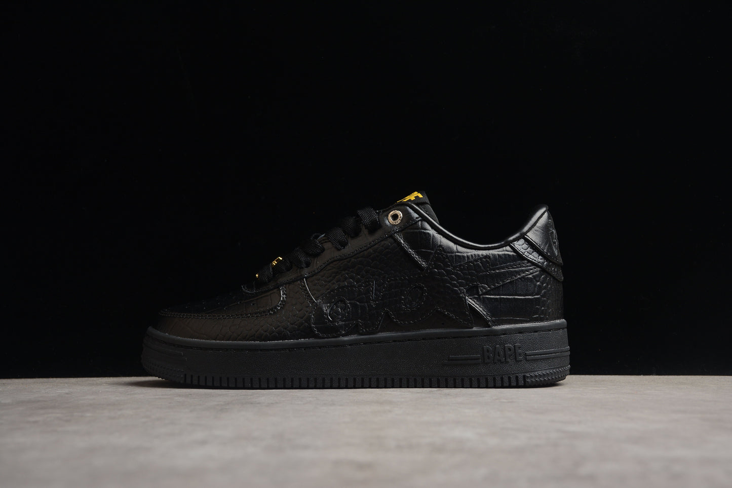 BAPE STA Low-Top Black Croc-Embossed Sneakers - Phantom Kicks