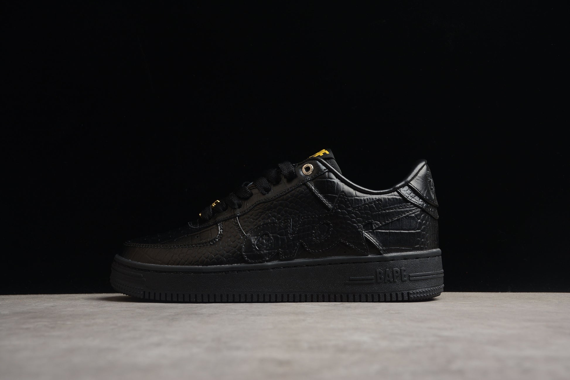 BAPE STA Low-Top Black Croc-Embossed Sneakers - Phantom Kicks