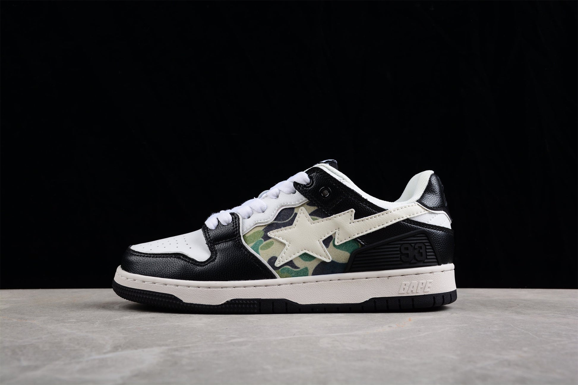 BAPE STA Low-Top Sneakers in Black, White, and Camo - Phantom Kicks