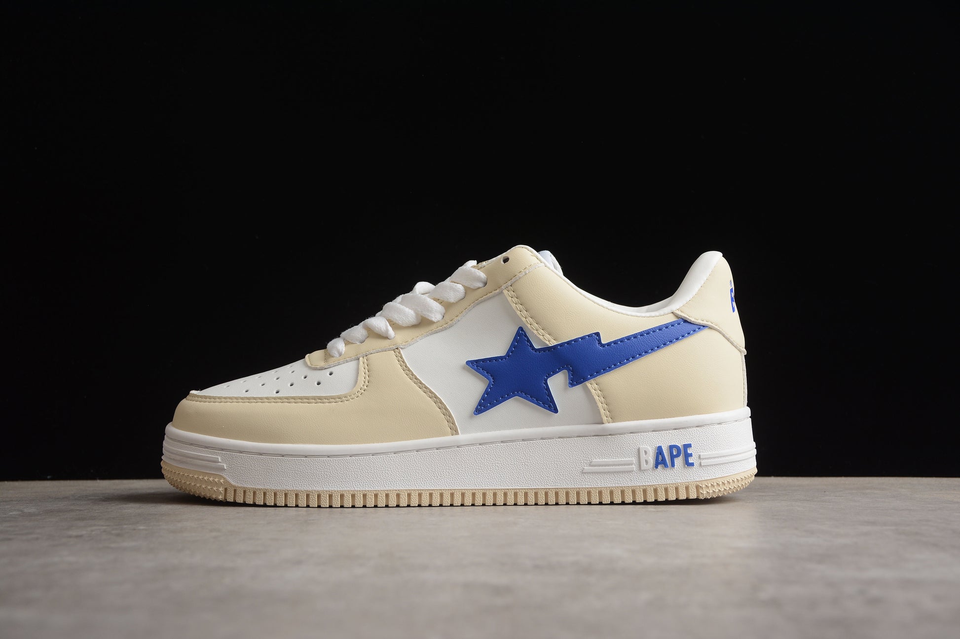 BAPE STA Low-Top Sneakers in Cream and Blue - Phantom Kicks