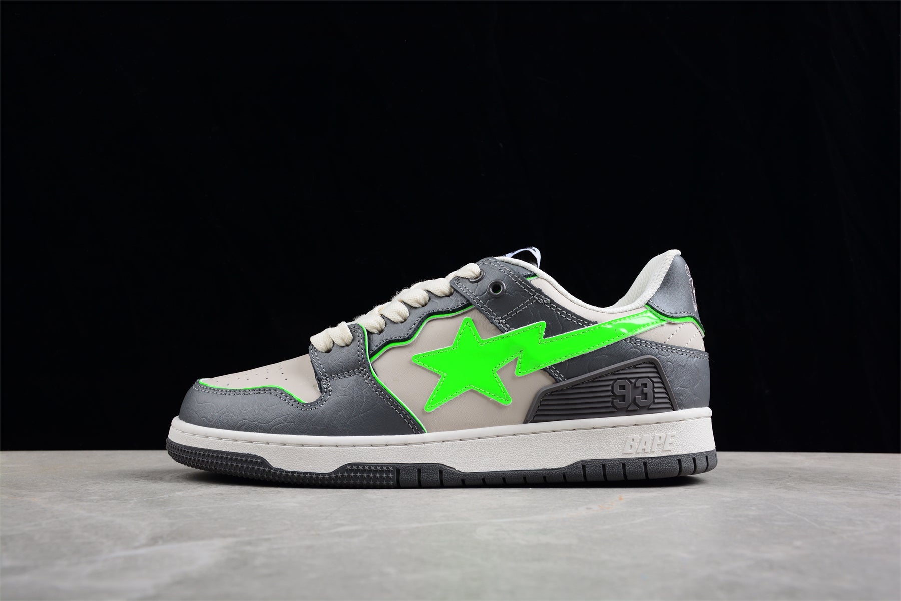 BAPE STA Low-Top Sneakers in Grey and Neon Green - Phantom Kicks
