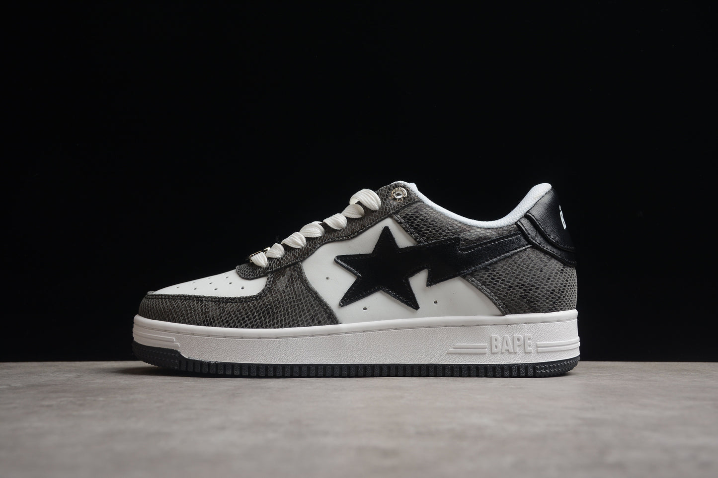 BAPE STA Low-Top Sneakers with Black Snakeskin Pattern - Phantom Kicks