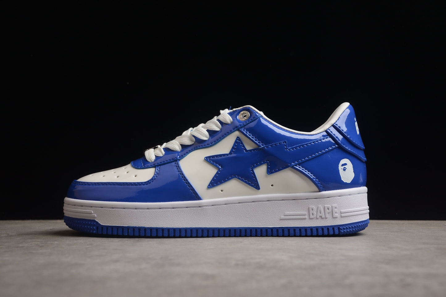 BAPE STA Low-Top Blue and White Patent Leather Sneakers - Phantom Kicks