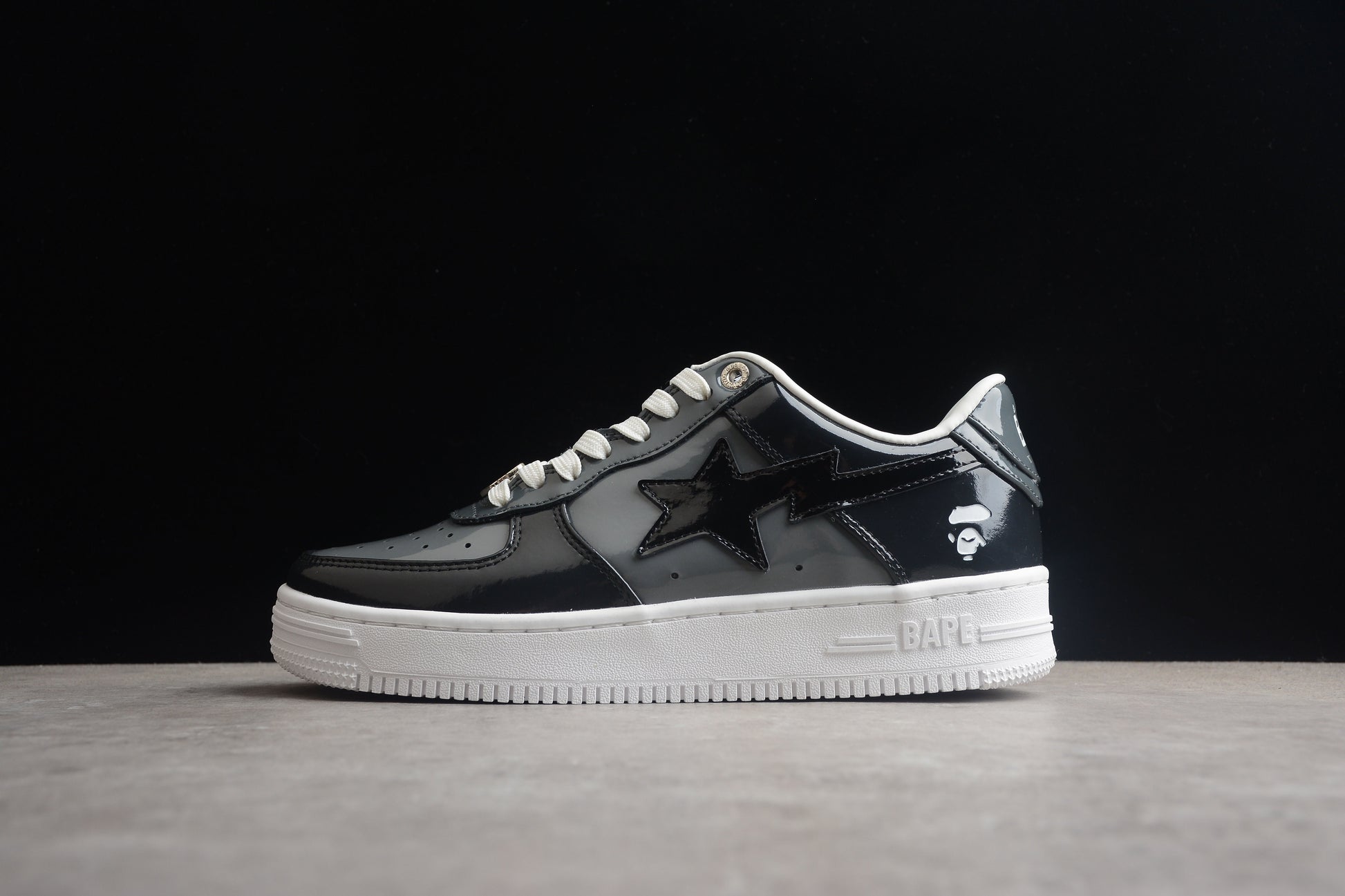 BAPE STA Black Patent Leather Low-Top Sneakers - Phantom Kicks