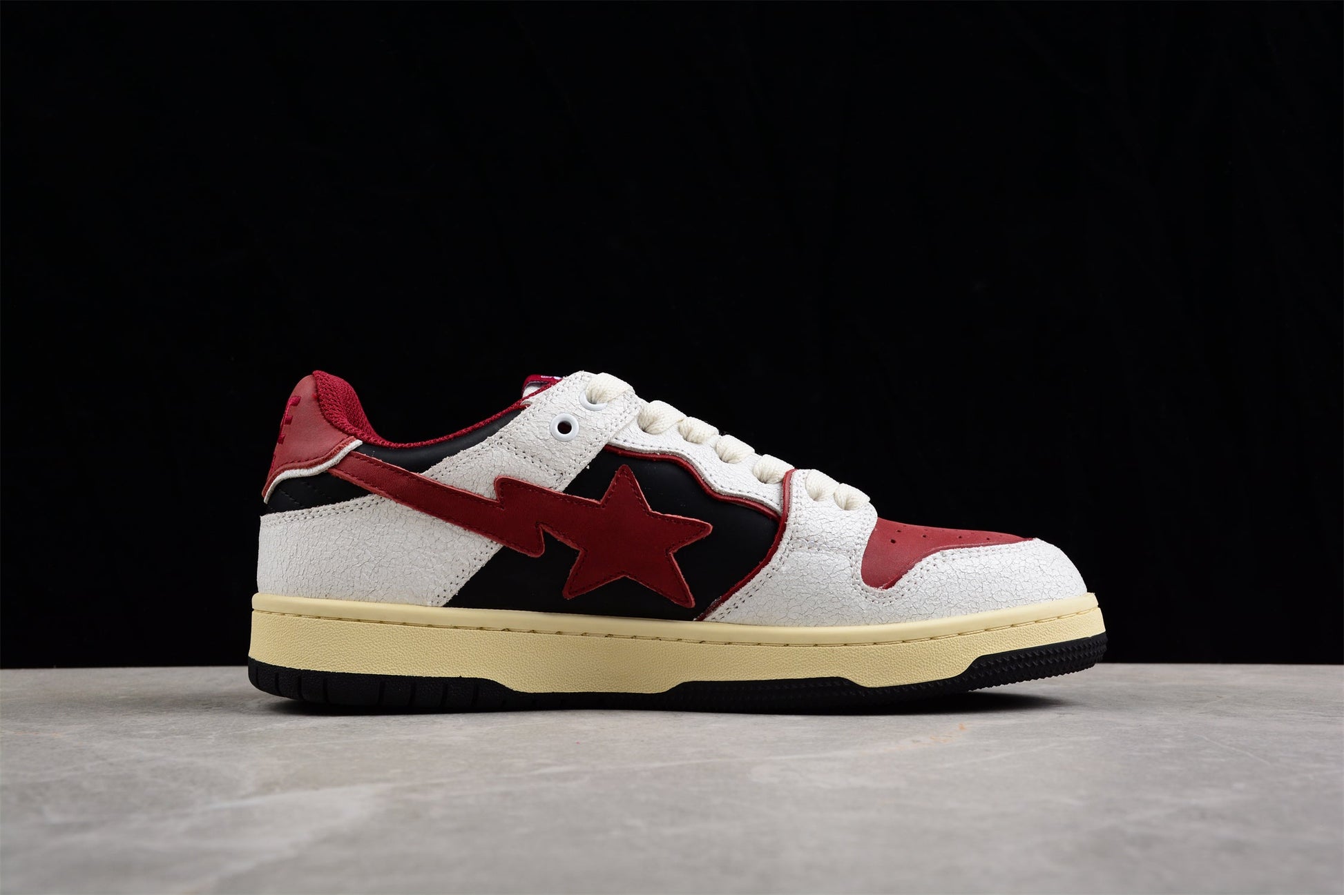 BAPE STA Low Top Sneakers in Red, White, and Black - Phantom Kicks
