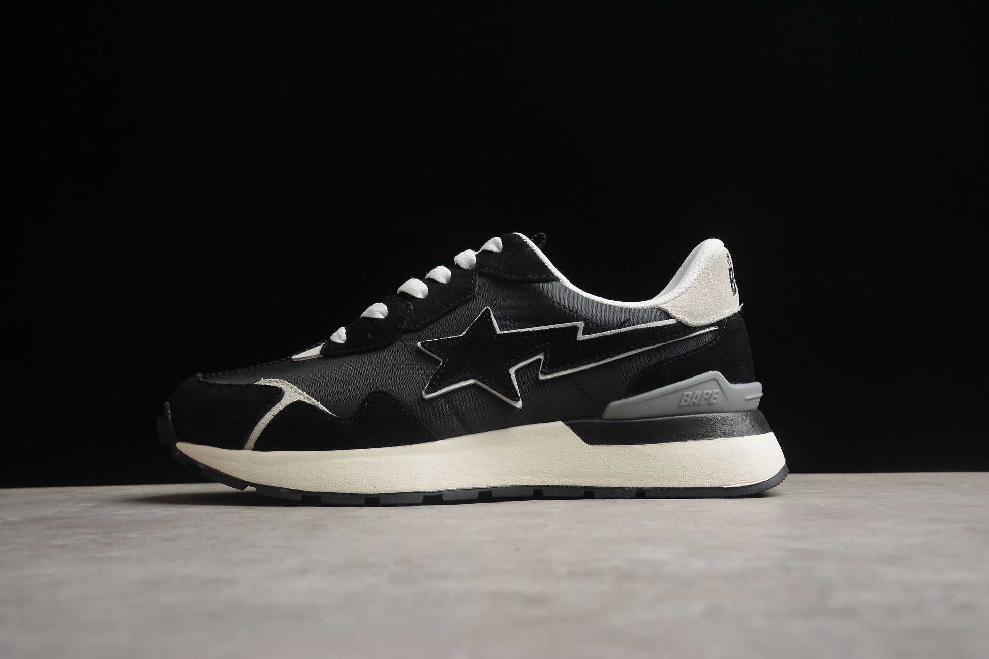 BAPE STA Retro Runner Black and White Sneakers - Phantom Kicks
