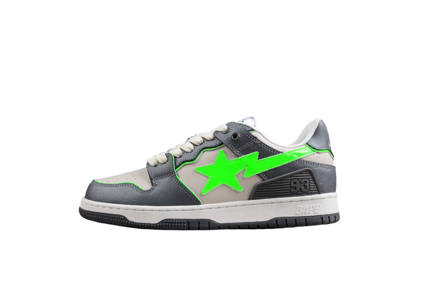 BAPE STA Low-Top Sneakers in Grey and Neon Green - Phantom Kicks