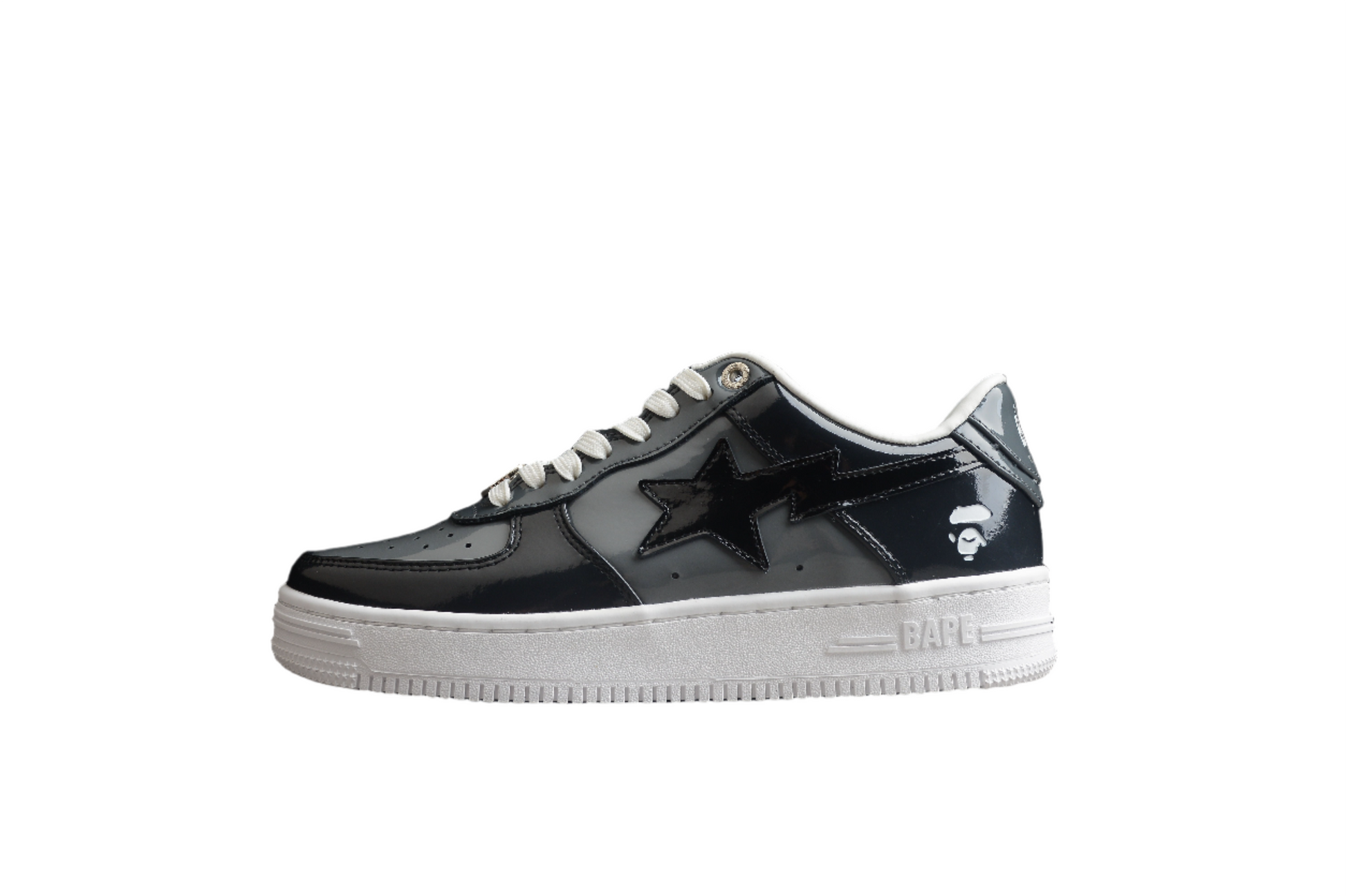 BAPE STA Black Patent Leather Low-Top Sneakers - Phantom Kicks