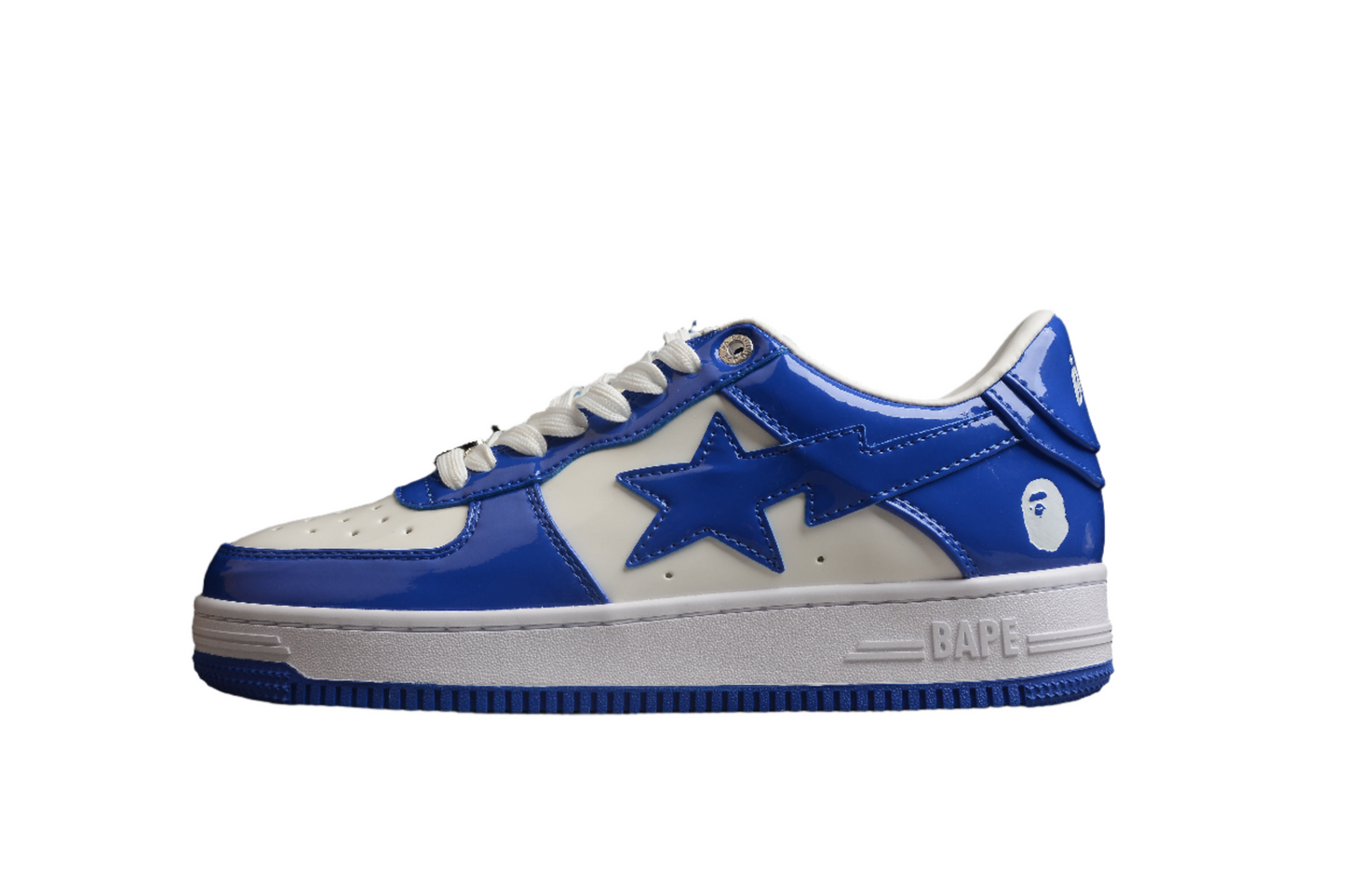 BAPE STA Low-Top Blue and White Patent Leather Sneakers - Phantom Kicks