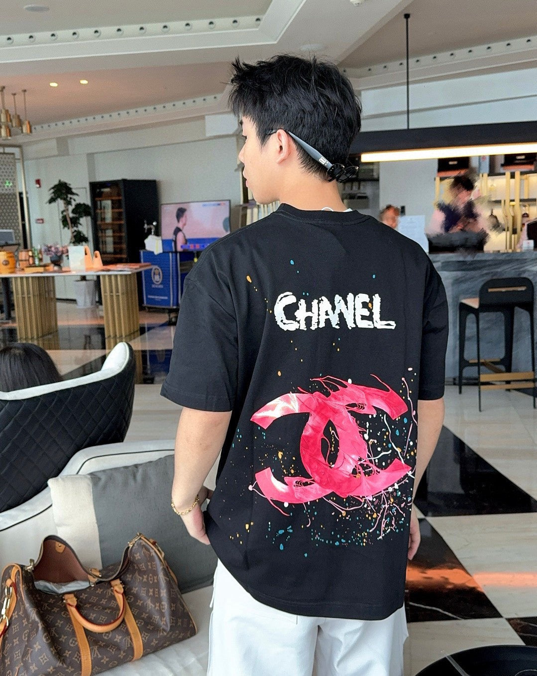 Chanel Pink Splash Logo Black T-Shirt - Phantom Kicks