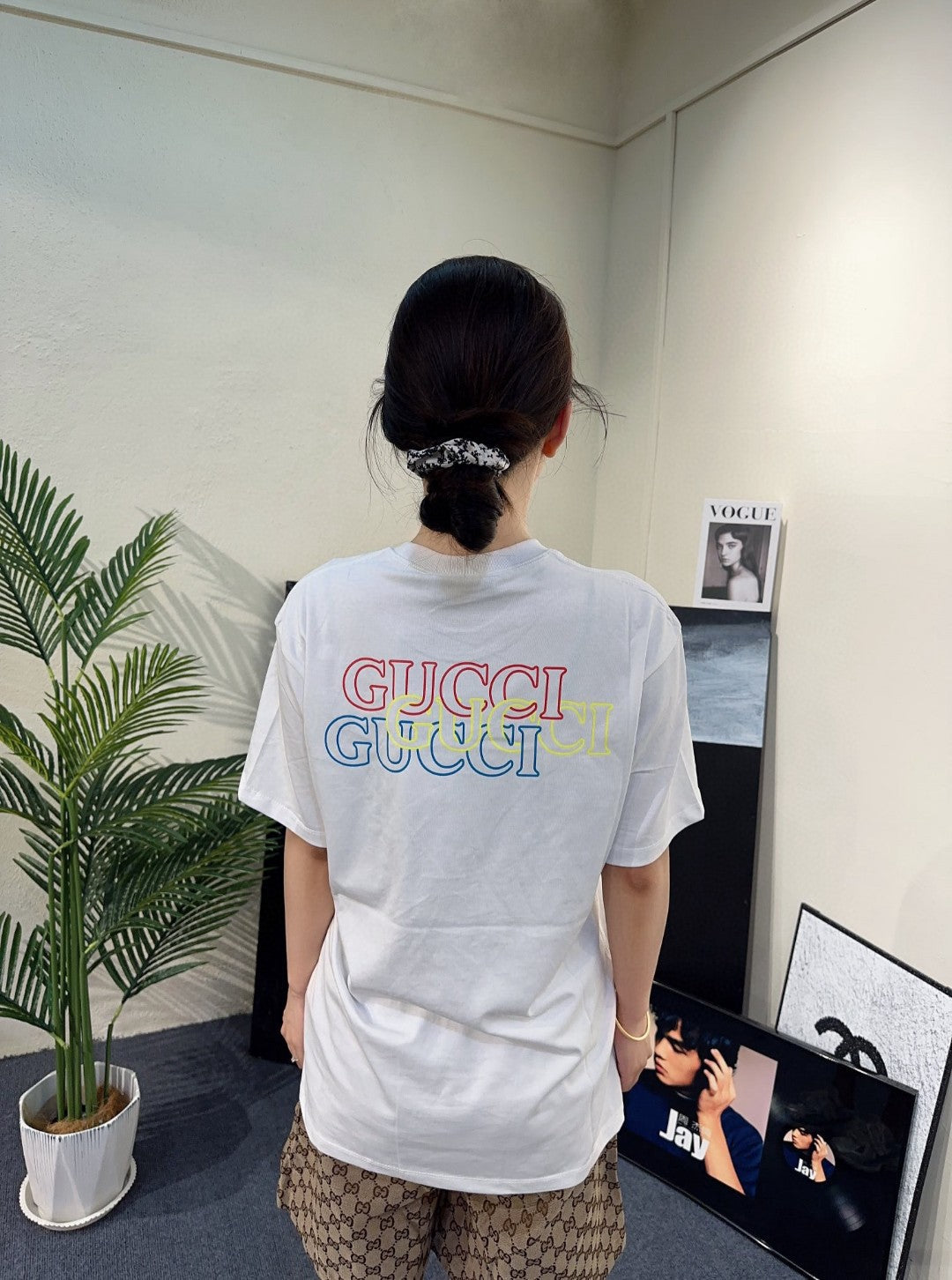 Gucci White T-Shirt with Blue Vertical Logo Patch - Phantom Kicks