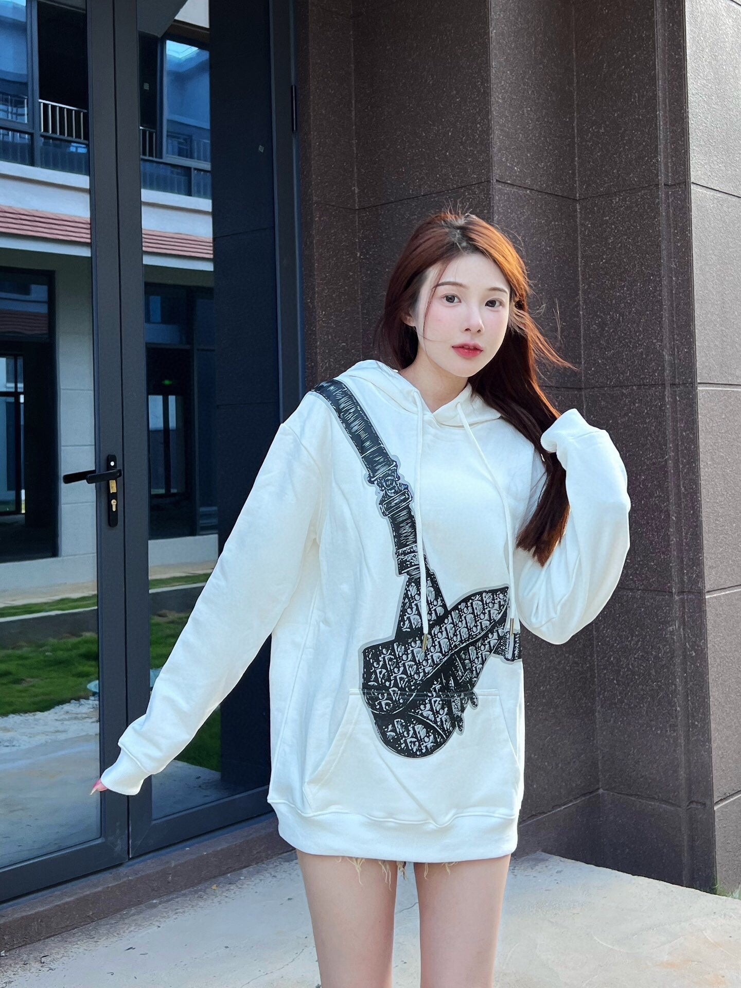 Dior White Hoodie with Bag Design - Phantom Kicks
