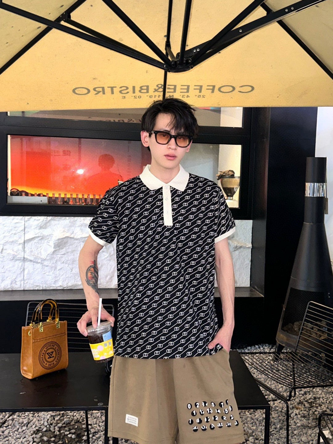 Gucci Black and Beige Patterned Polo Shirt - Phantom Kicks
