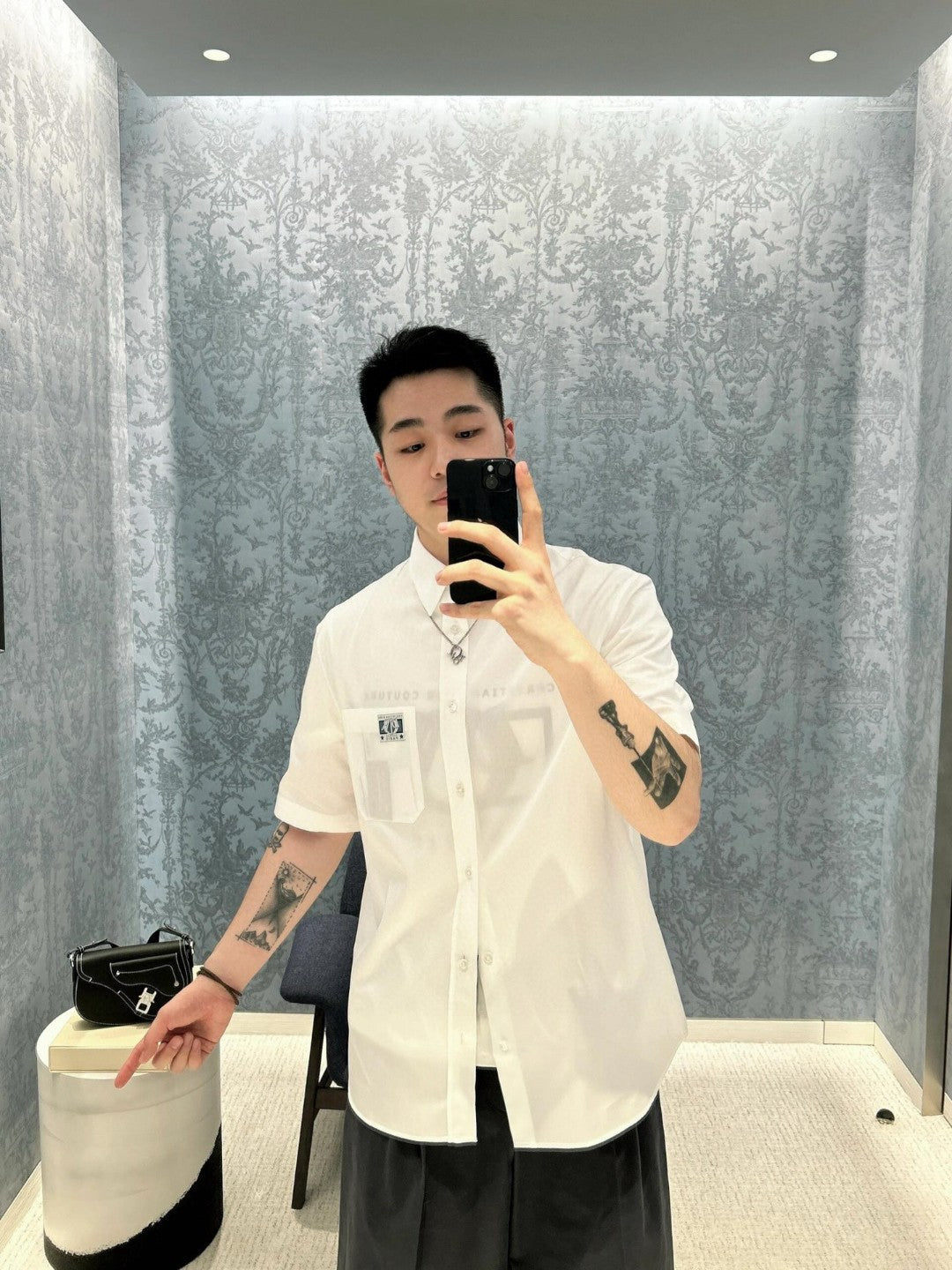 Dior Short Sleeve Button-Up Shirt (White) - Phantom Kicks