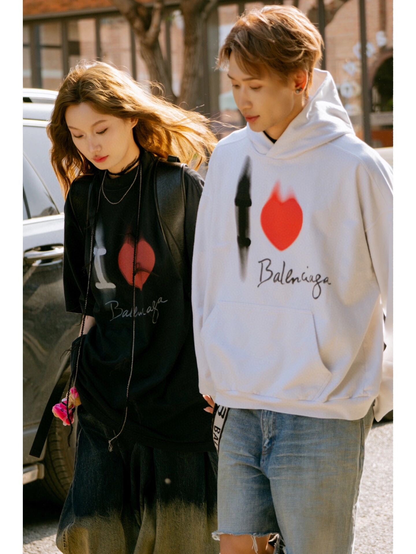 Balenciaga White Hoodie with "I Love" Graphic - Phantom Kicks