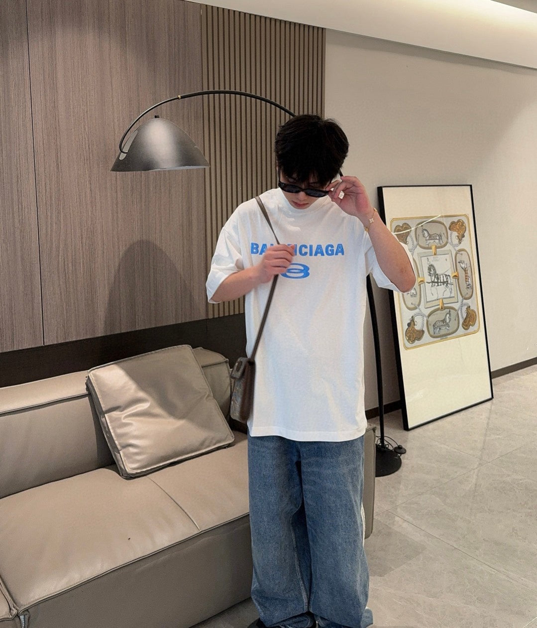 Balenciaga Blue Logo T-Shirt (White) - Phantom Kicks