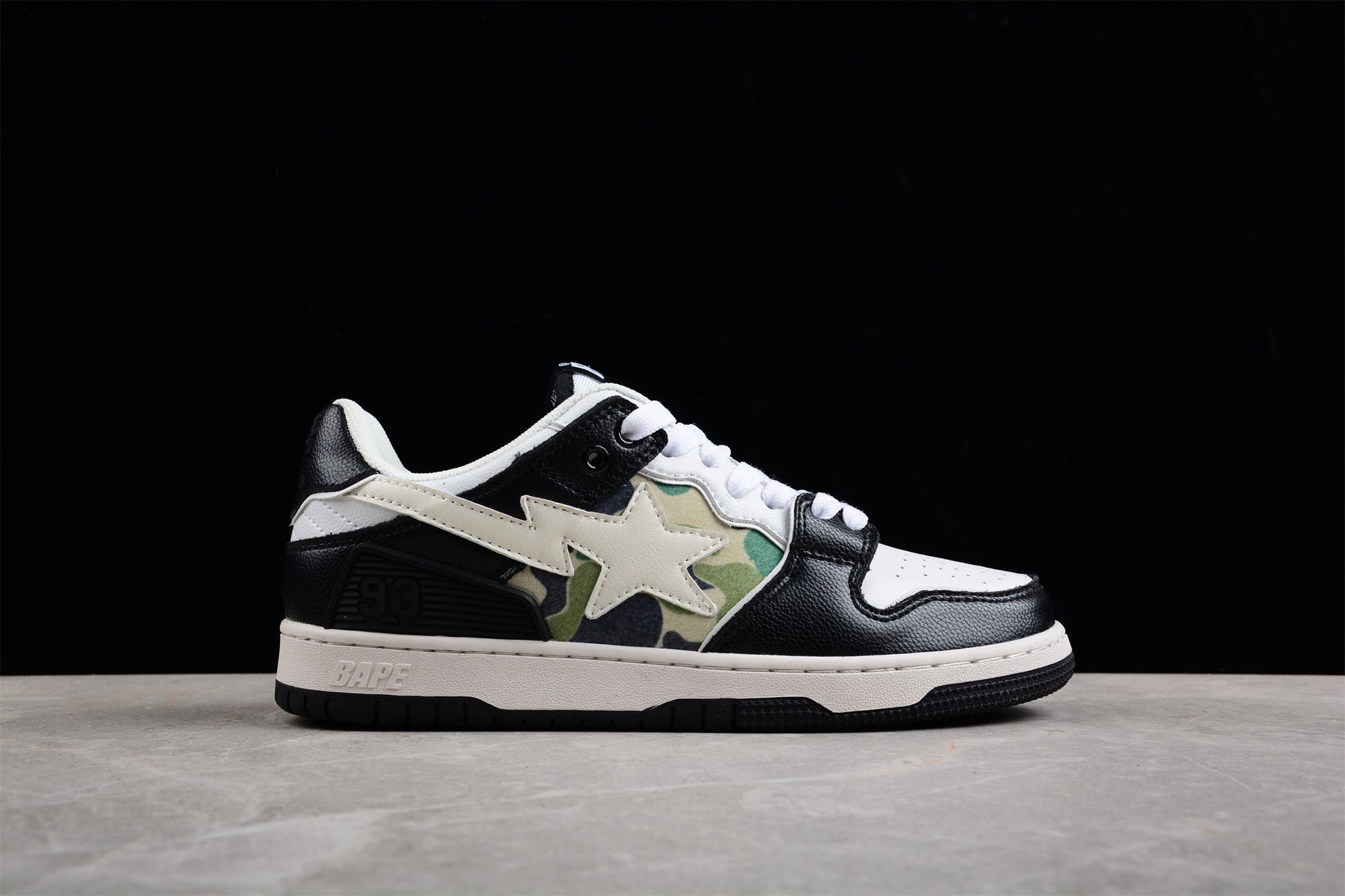 BAPE STA Low-Top Sneakers in Black, White, and Camo - Phantom Kicks