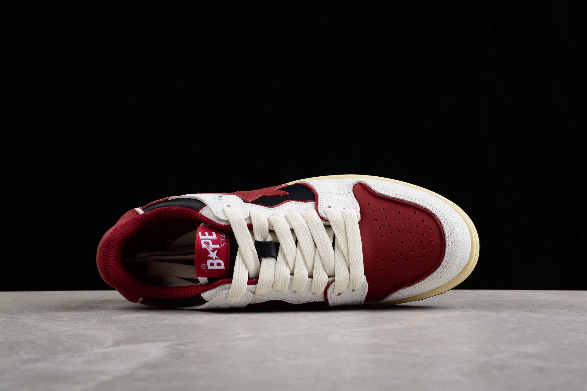 BAPE STA Low Top Sneakers in Red, White, and Black - Phantom Kicks