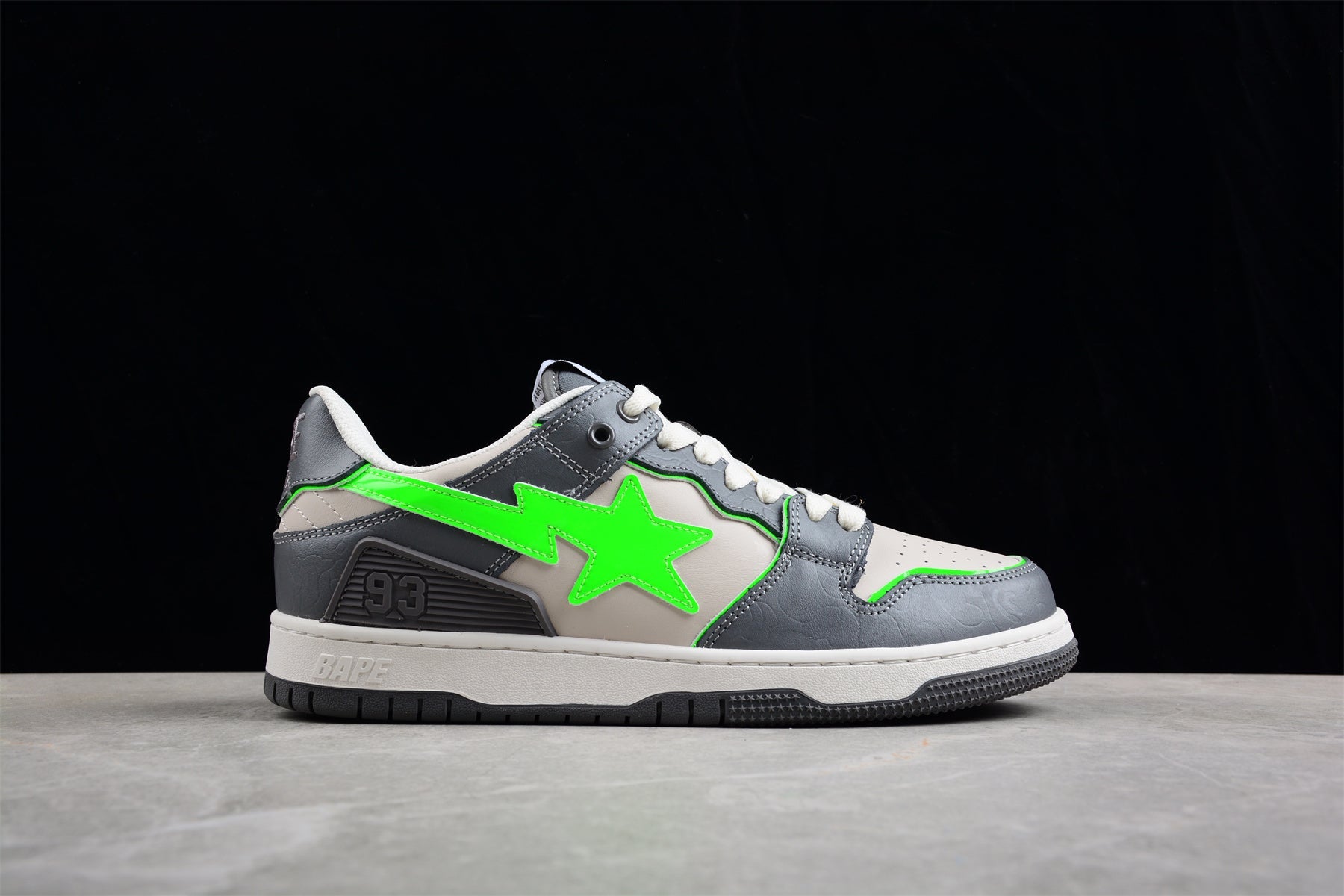 BAPE STA Low-Top Sneakers in Grey and Neon Green - Phantom Kicks
