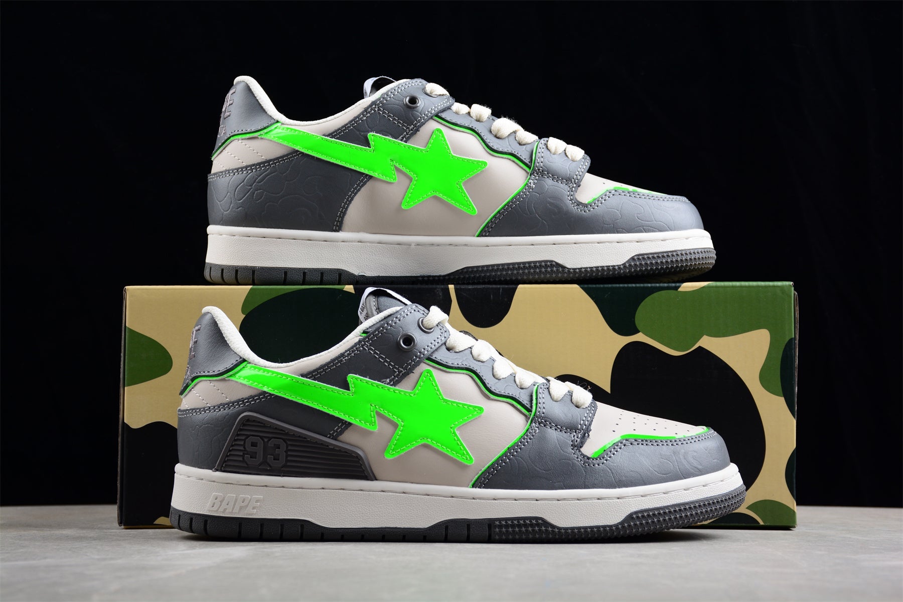 BAPE STA Low-Top Sneakers in Grey and Neon Green - Phantom Kicks