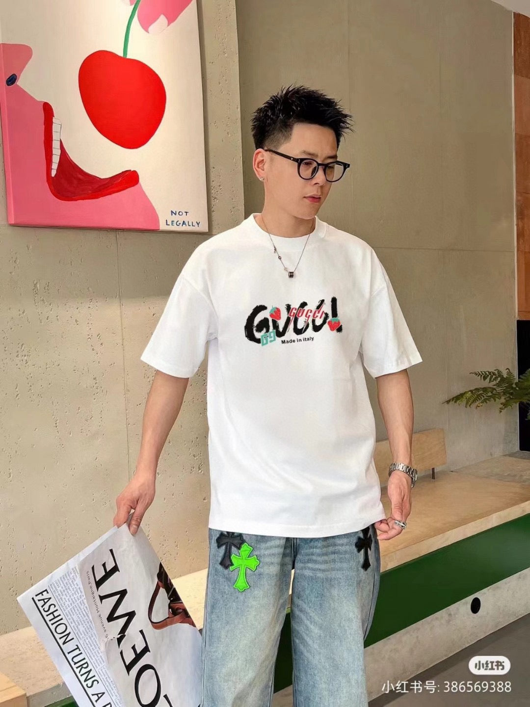 Gucci Strawberry Logo T-Shirt (Beige) - Phantom Kicks
