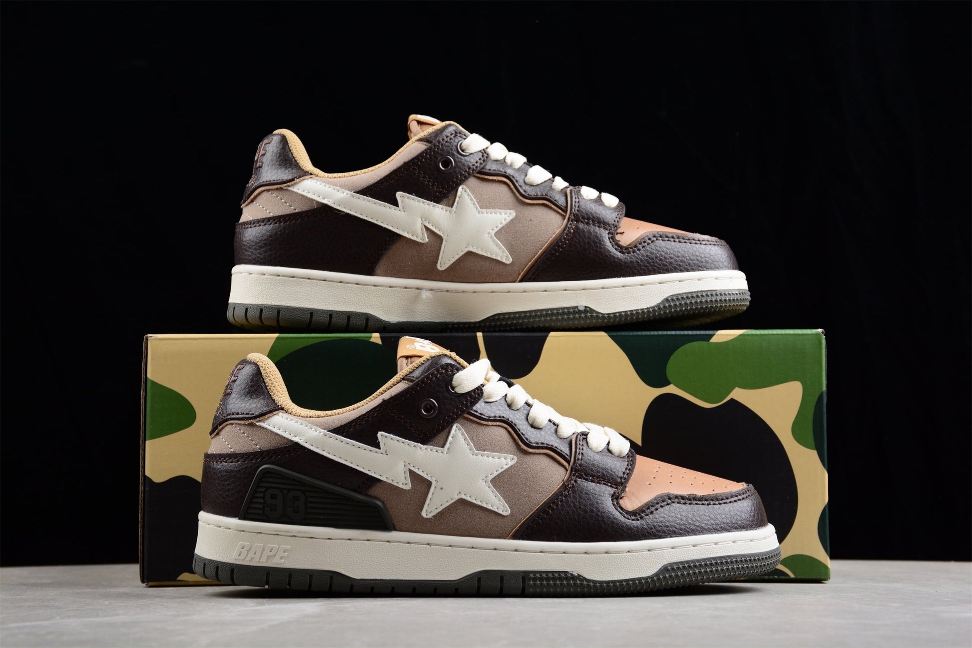 BAPE STA Low-Top Sneakers in Brown and Beige - Phantom Kicks