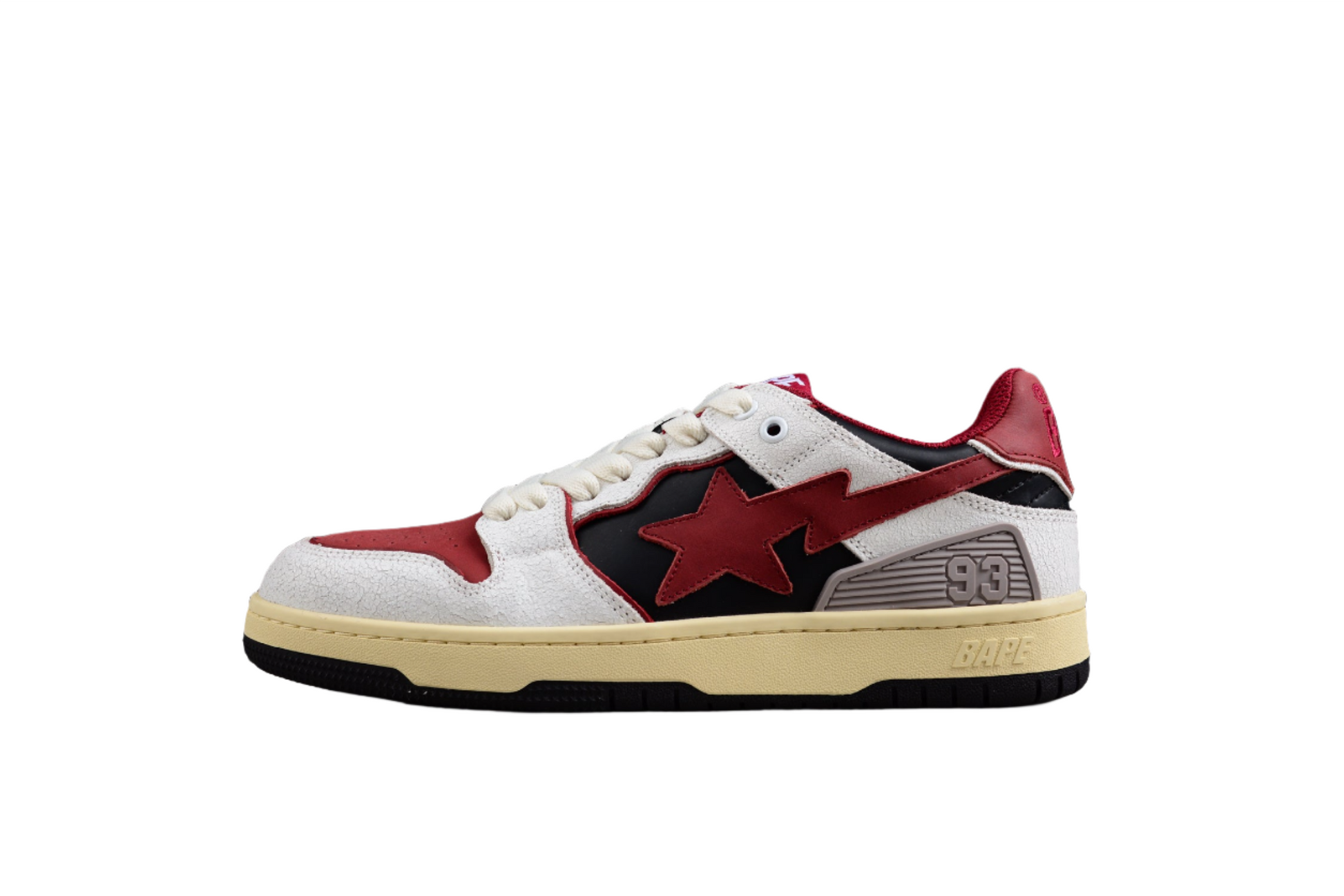 BAPE STA Low Top Sneakers in Red, White, and Black - Phantom Kicks