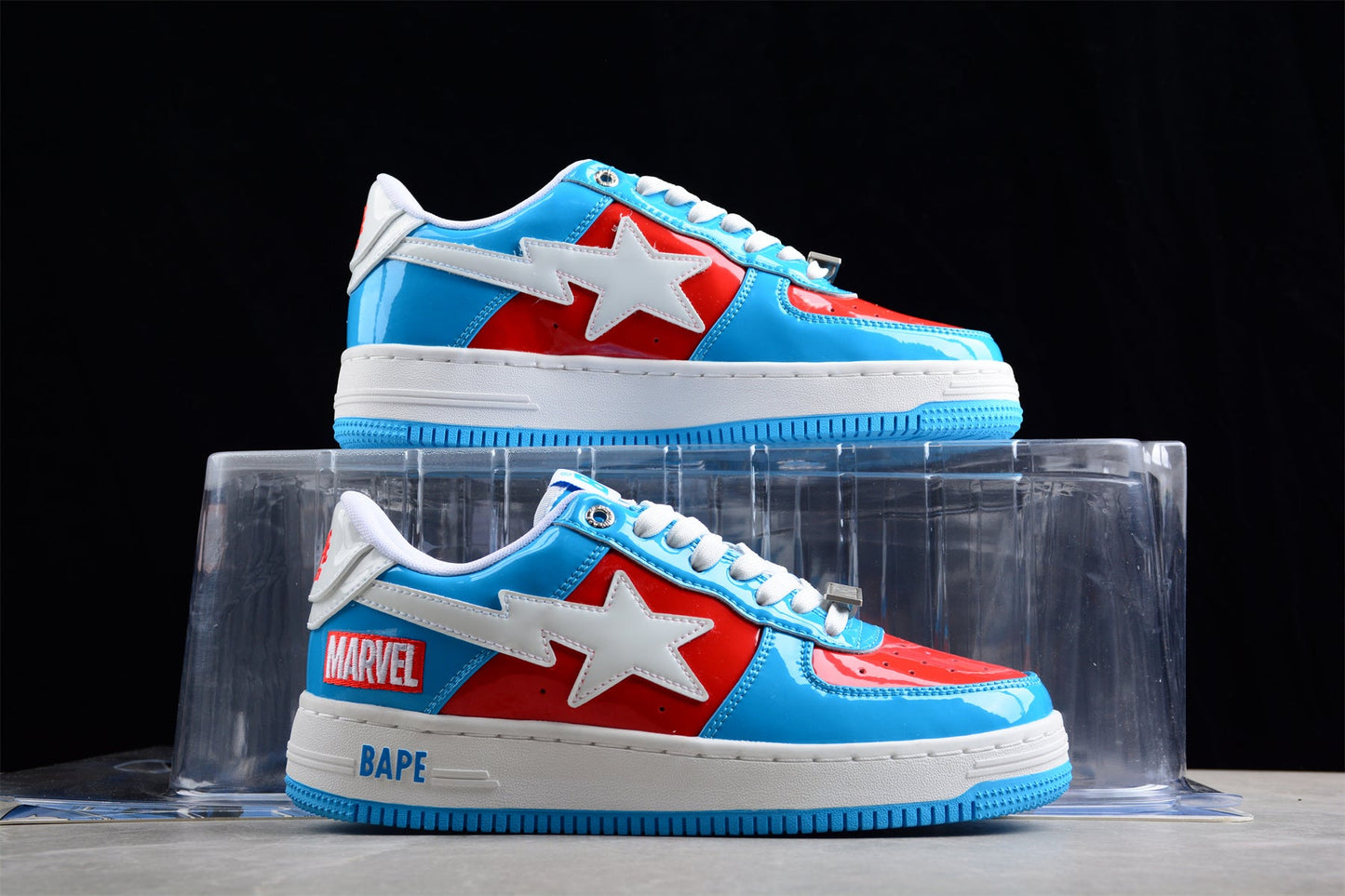 BAPE STA Low-Top Sneakers in Blue and Red Captain America Edition - Phantom Kicks