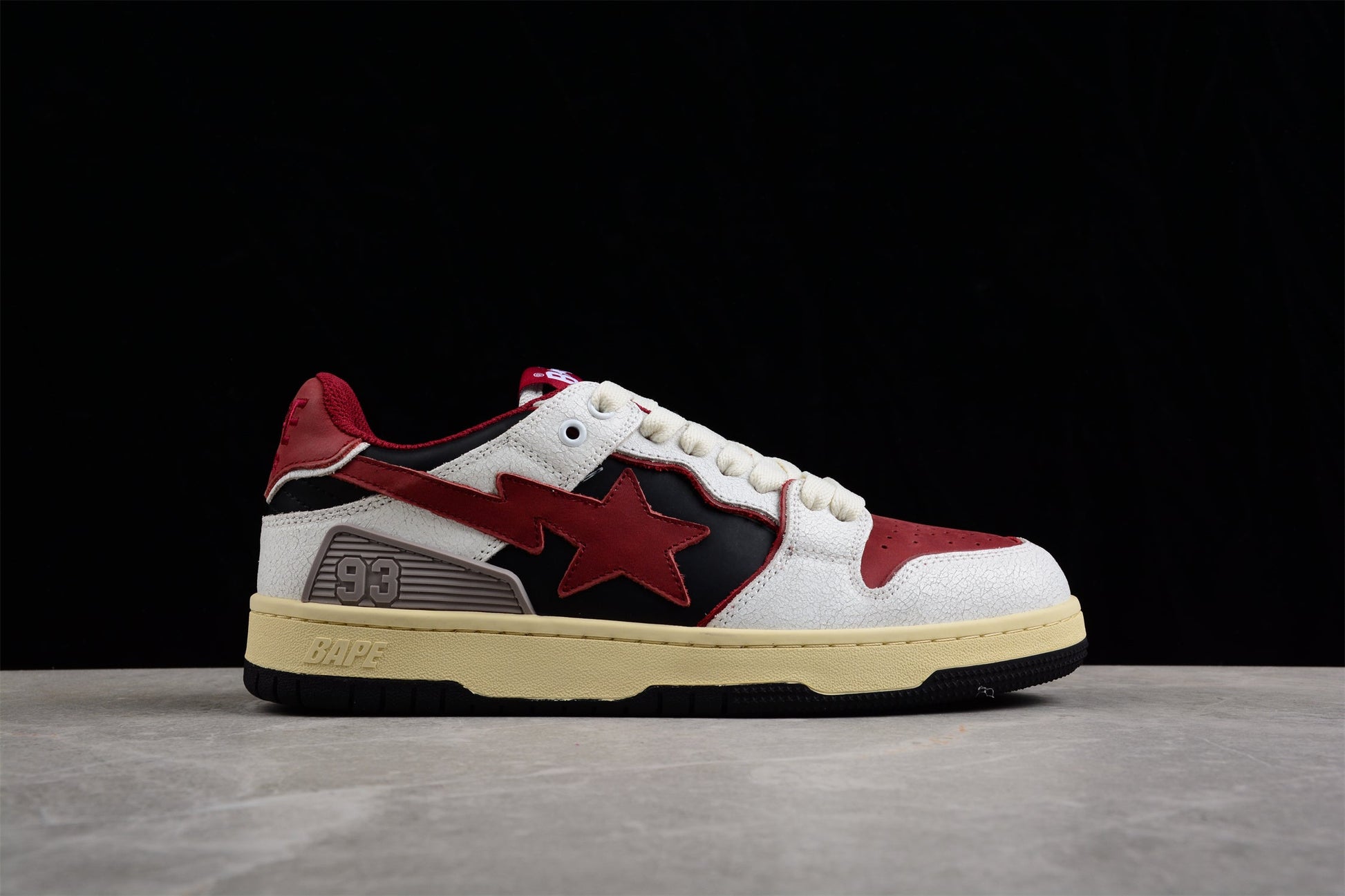BAPE STA Low Top Sneakers in Red, White, and Black - Phantom Kicks