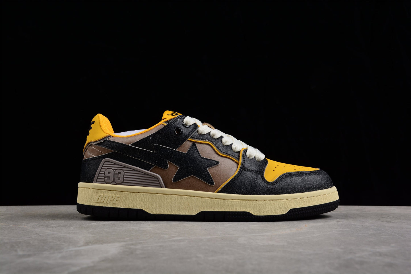 BAPE STA Low Top Sneakers in Black and Yellow - Phantom Kicks