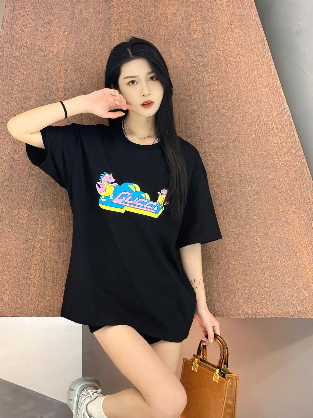 Gucci Black T-Shirt with Pink Dinosaur Graphic - Phantom Kicks