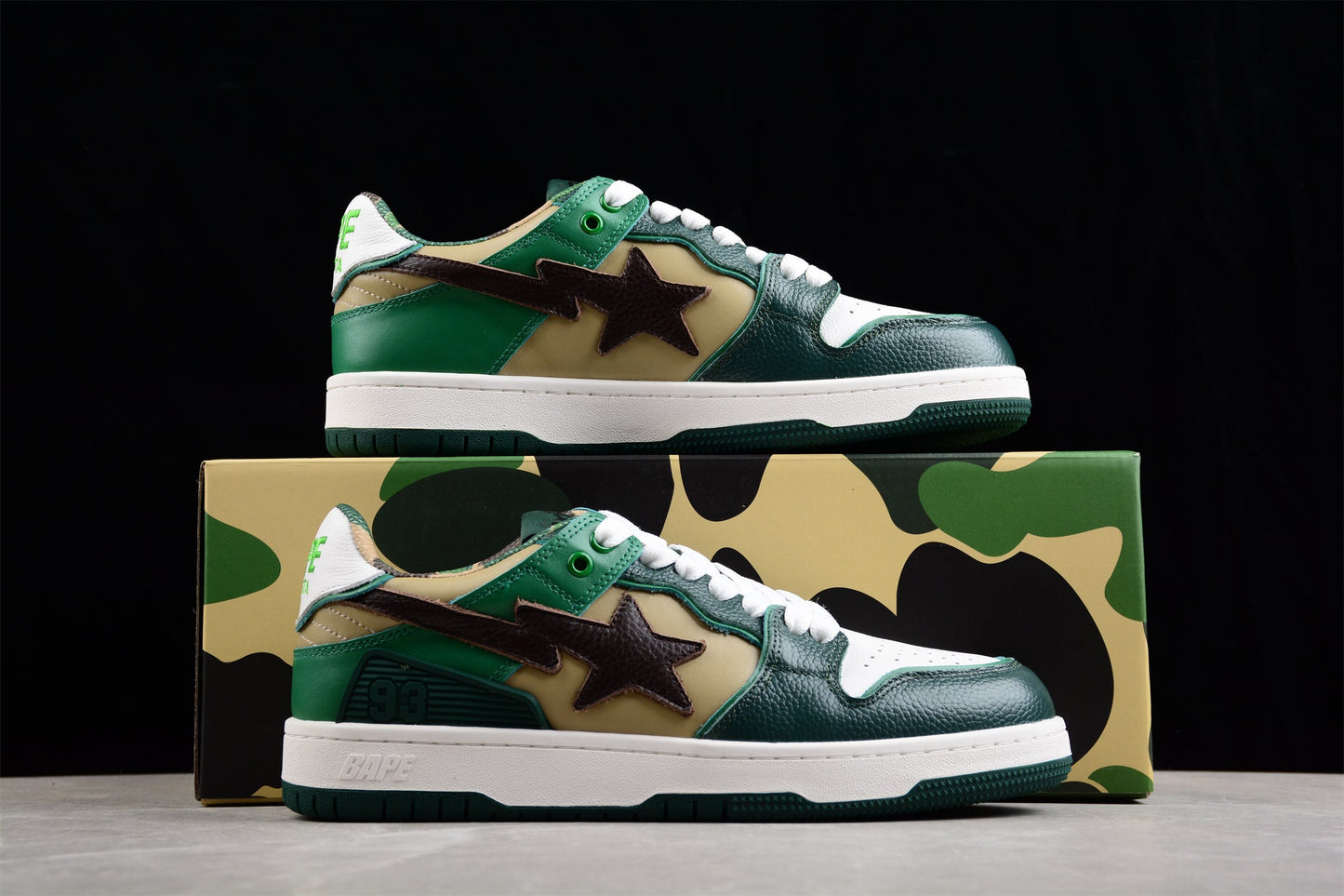 BAPE STA Low-Top Sneakers in Green and Brown - Phantom Kicks