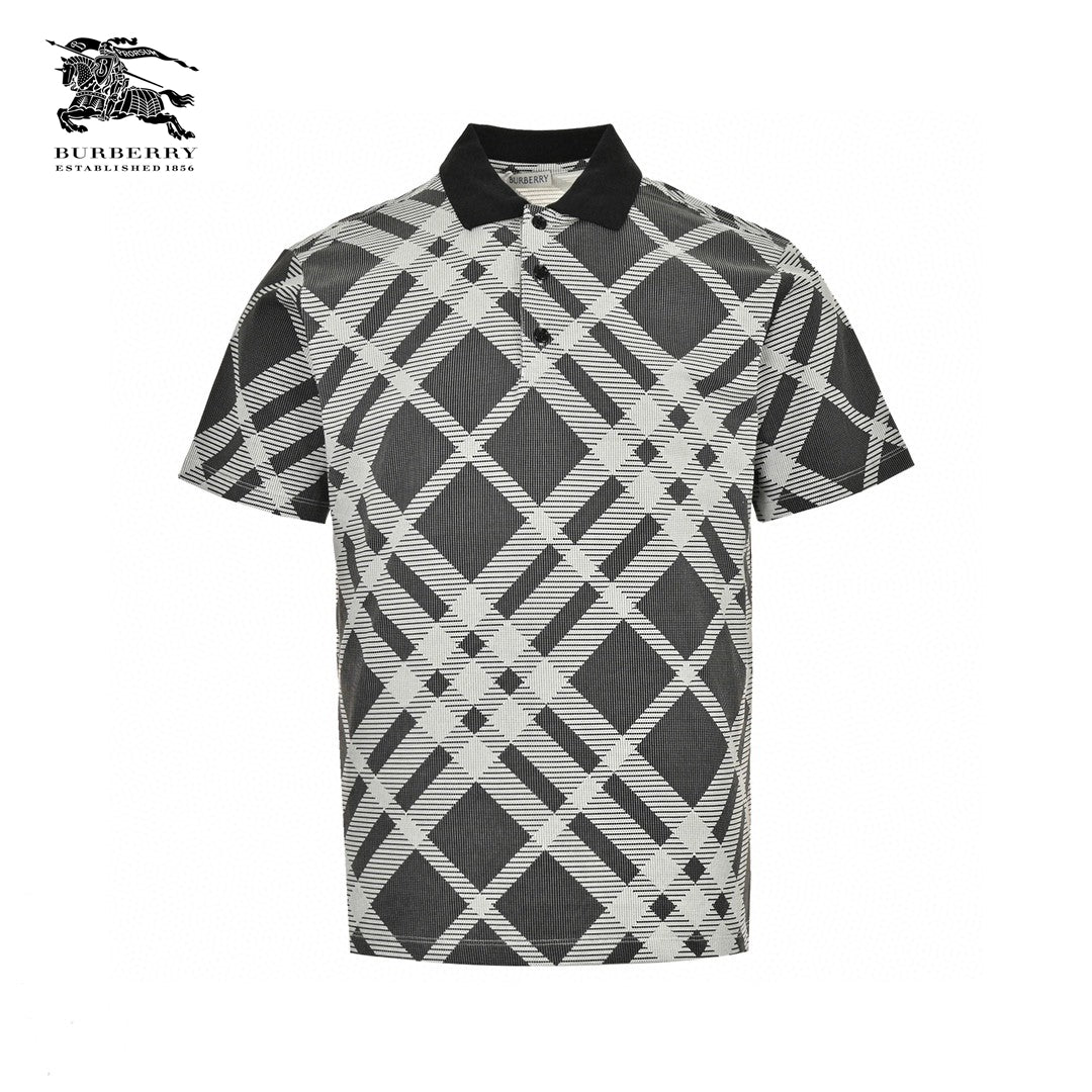 Burberry Geometric Check Polo Shirt (Black and White) - Phantom Kicks