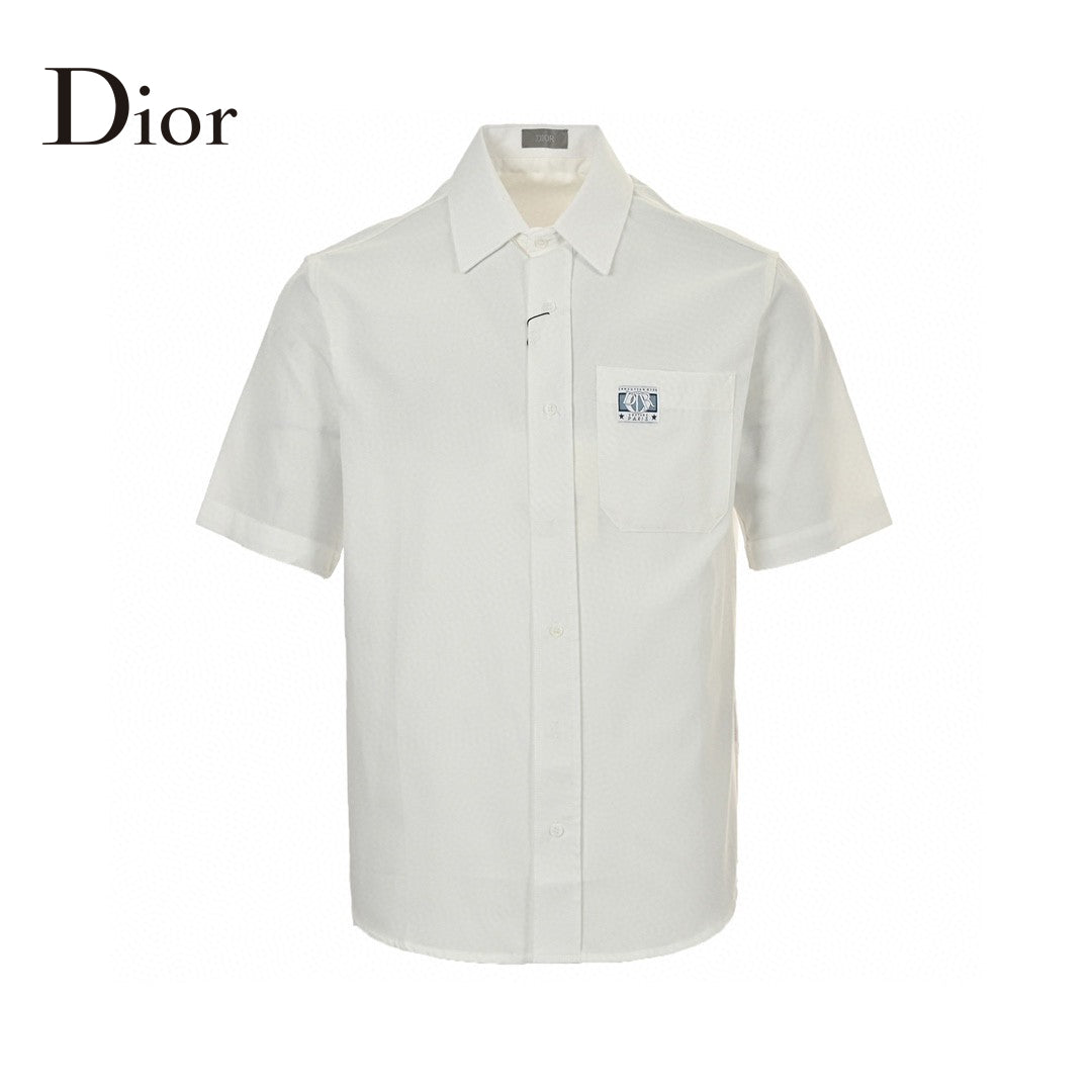 Dior Short Sleeve Button-Up Shirt (White) - Phantom Kicks