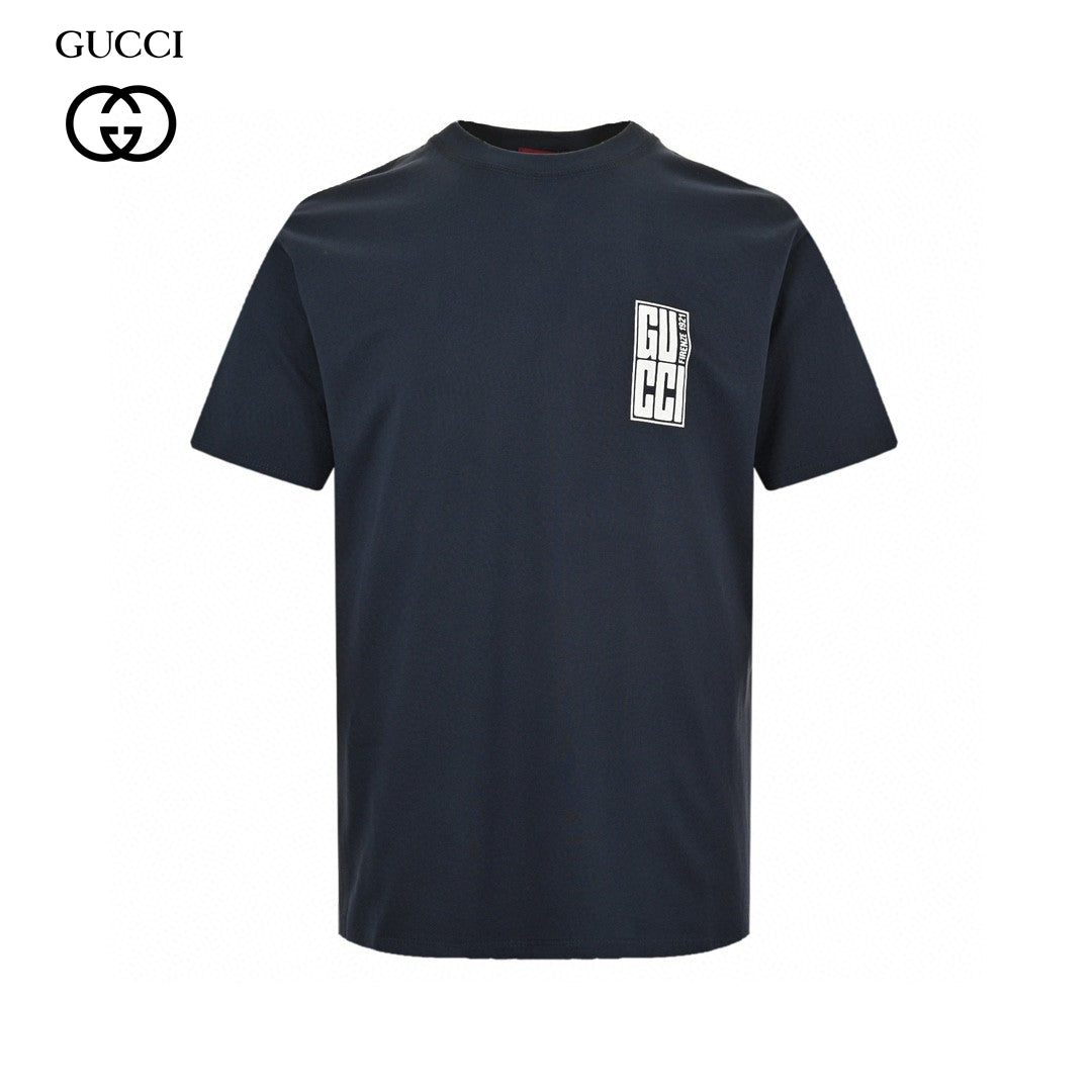 Gucci Navy Blue T-Shirt with Vertical Logo Patch - Phantom Kicks