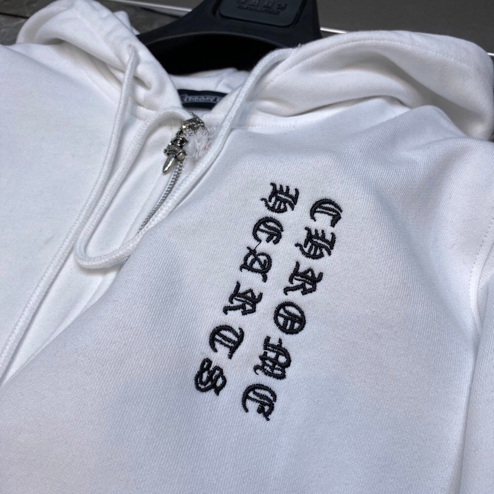 CHROME HEARTS MULTICOLOR CROSS PATCH ZIPPER HOODIE WHITE - Phantom Kicks