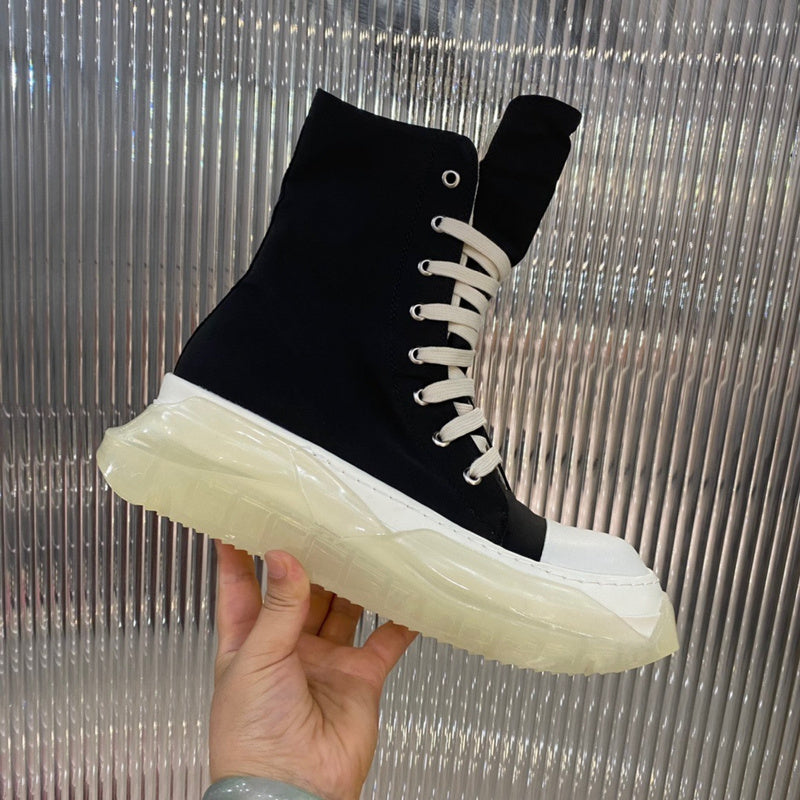 Rick Owens High-Top Canvas Boots - Black with Translucent Sole - Phantom Kicks