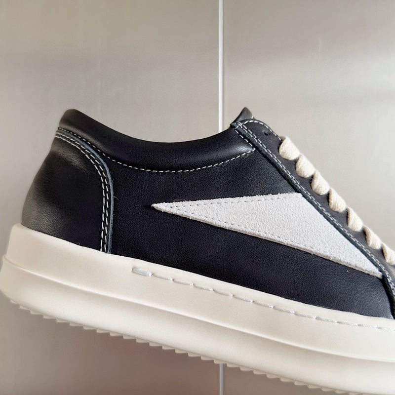Rick Owens Black Leather and Suede Low-Top Sneakers - Phantom Kicks