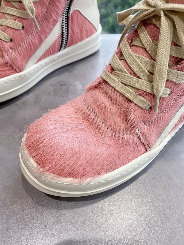 Rick Owens Geobasket Sneakers - Pink Pony Hair - Phantom Kicks
