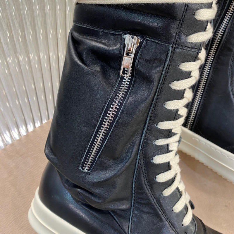 Rick Owens High-Top Leather Boots - Black and Cream - Phantom Kicks