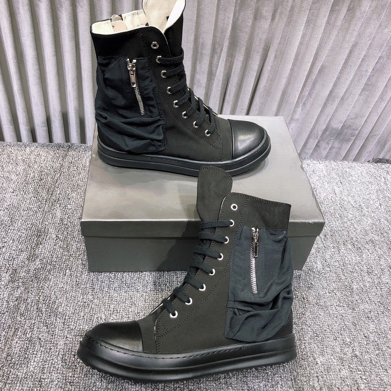 Rick Owens High-Top Leather Sneakers with Side Zipper - Phantom Kicks