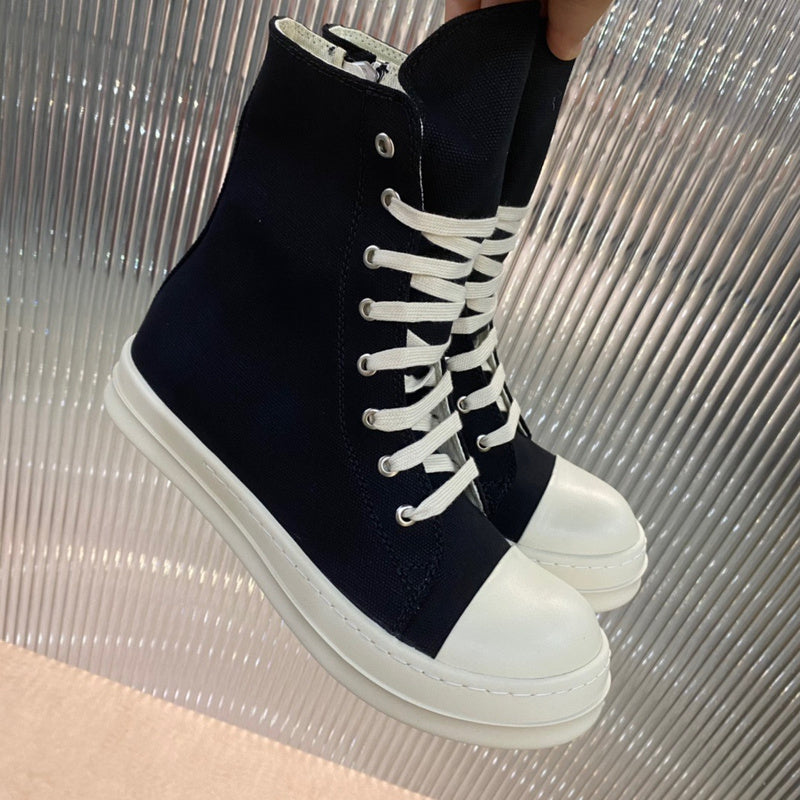 Rick Owens Canvas High-Top Sneakers - Black and White - Phantom Kicks