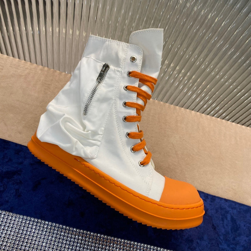 Rick Owens High-Top Canvas Boots - White and Orange - Phantom Kicks