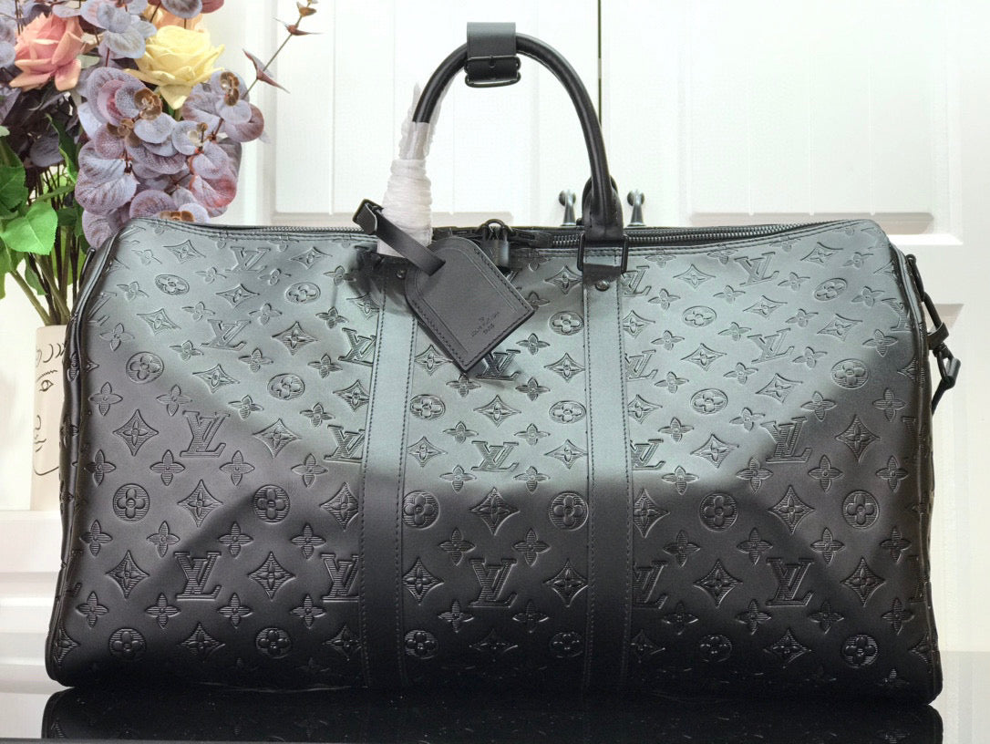 LOUIS VUITTON KEEPBALL 50 BLACK LEATHER TRAVEL BAG - Phantom Kicks