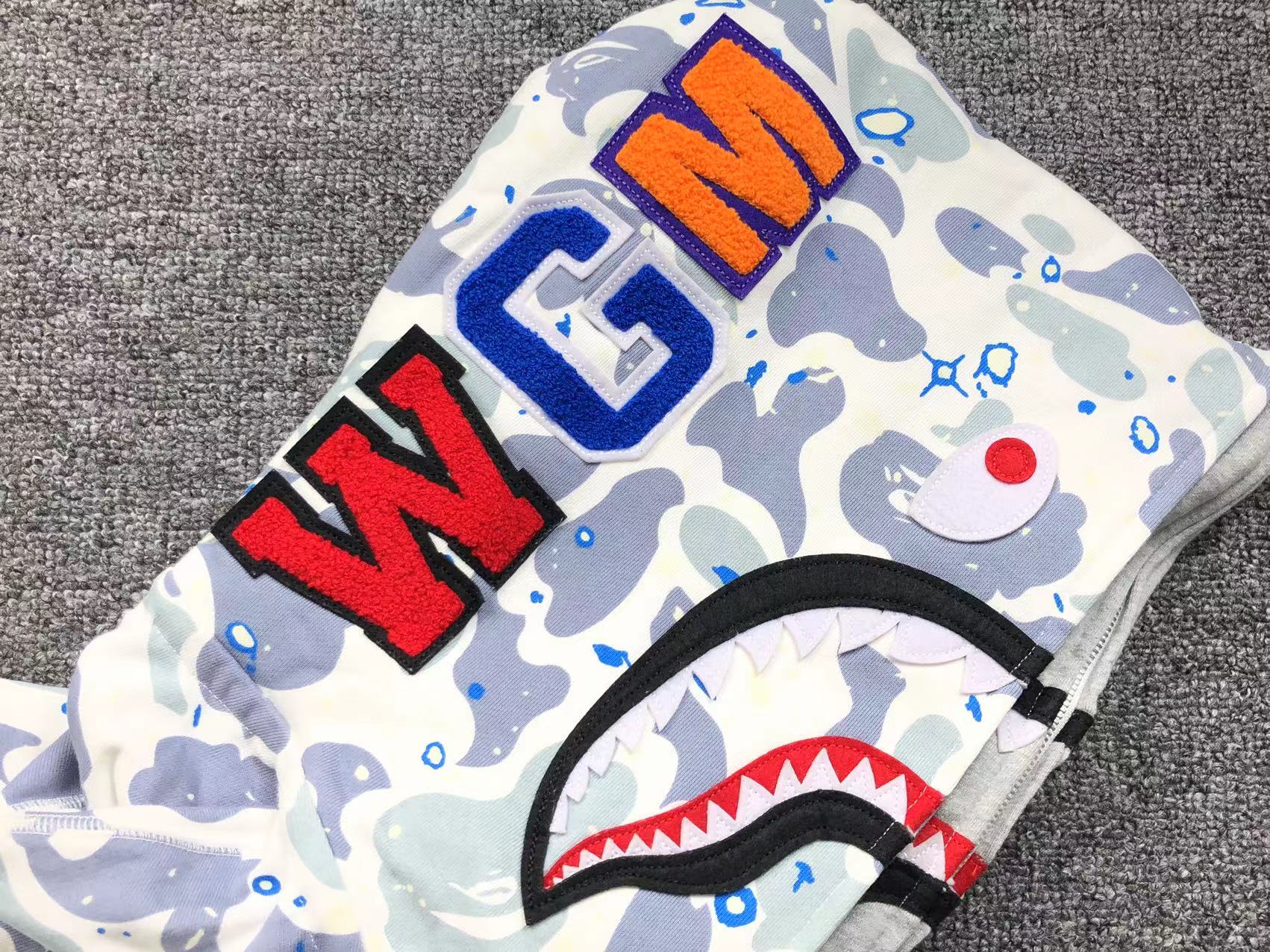 BAPE SPACE CAMO DOUBLE SHARK FULL ZIP HOODIE WHITE - Phantom Kicks
