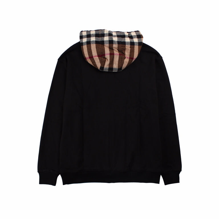 BURBERRY CHECK HOOD COTTON HOODIE BLACK - Phantom Kicks