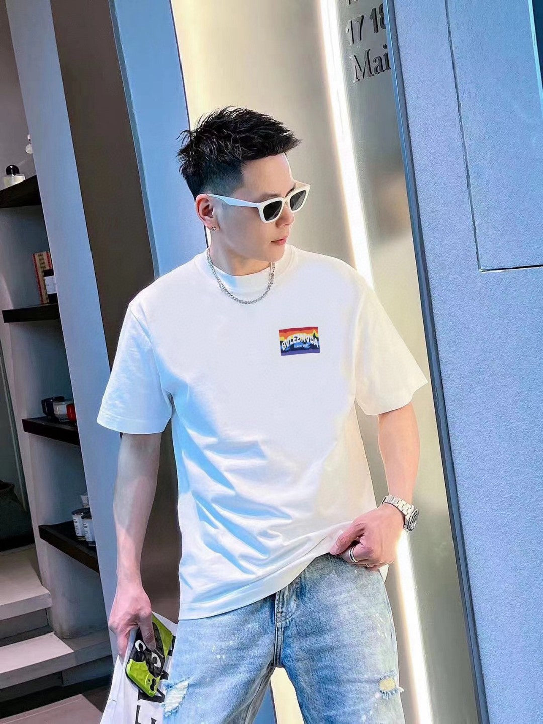 Balenciaga White T-Shirt with Mountain Graphic - Phantom Kicks